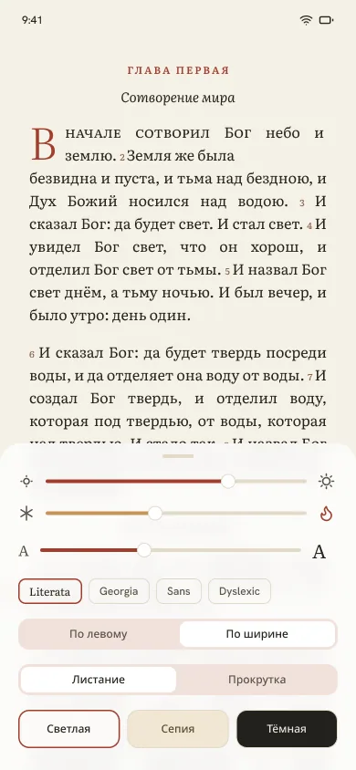 Панель Aa с настройками чтения