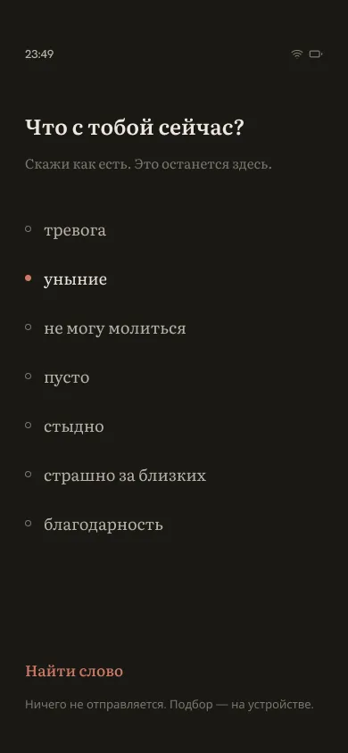 Выбор состояния в ночном режиме Тишина